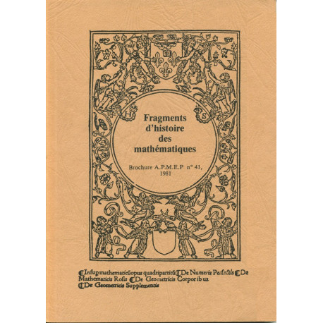HISTOIRE des MATHEMATIQUES (FRAGMENTS d’) TOME 1 (1981) 